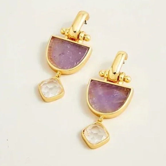 J Crew Goblet Stone Drop earrings Multi color purple quartz - Picture 3 of 5